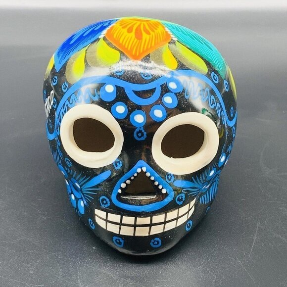 Other - Mexican Folk Art Pottery Hand Painted Colorful Sugar Skull 2.5”T 4”W